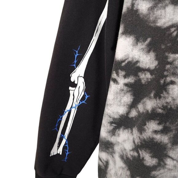 Melting Skull Skeleton Sweatshirt Hoodie Mens Size Medium Gray Black Tie Dye - Picture 4 of 7